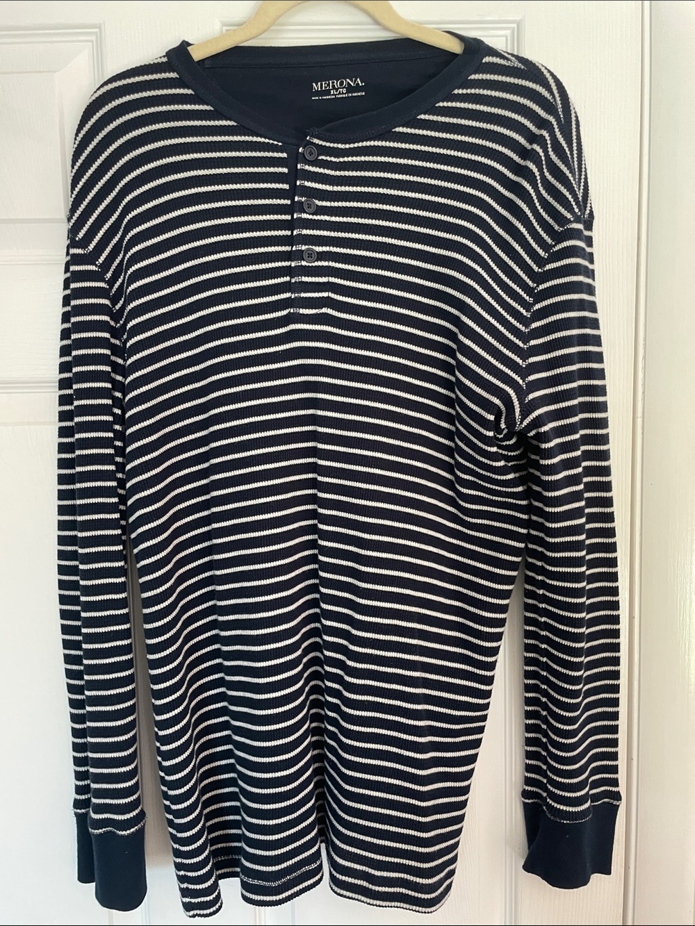 Merona Black and White Striped Long-Sleeve Henley